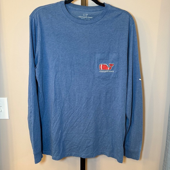 Vineyard‎ Vines Football Textured Whale Long Sleeve Pocket Tee Blue Size Small - Picture 2 of 8